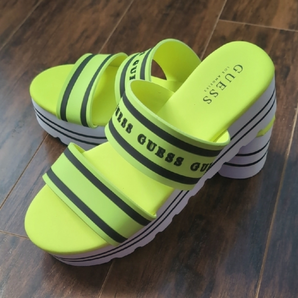Guess Neon Yellow Slide Sandals